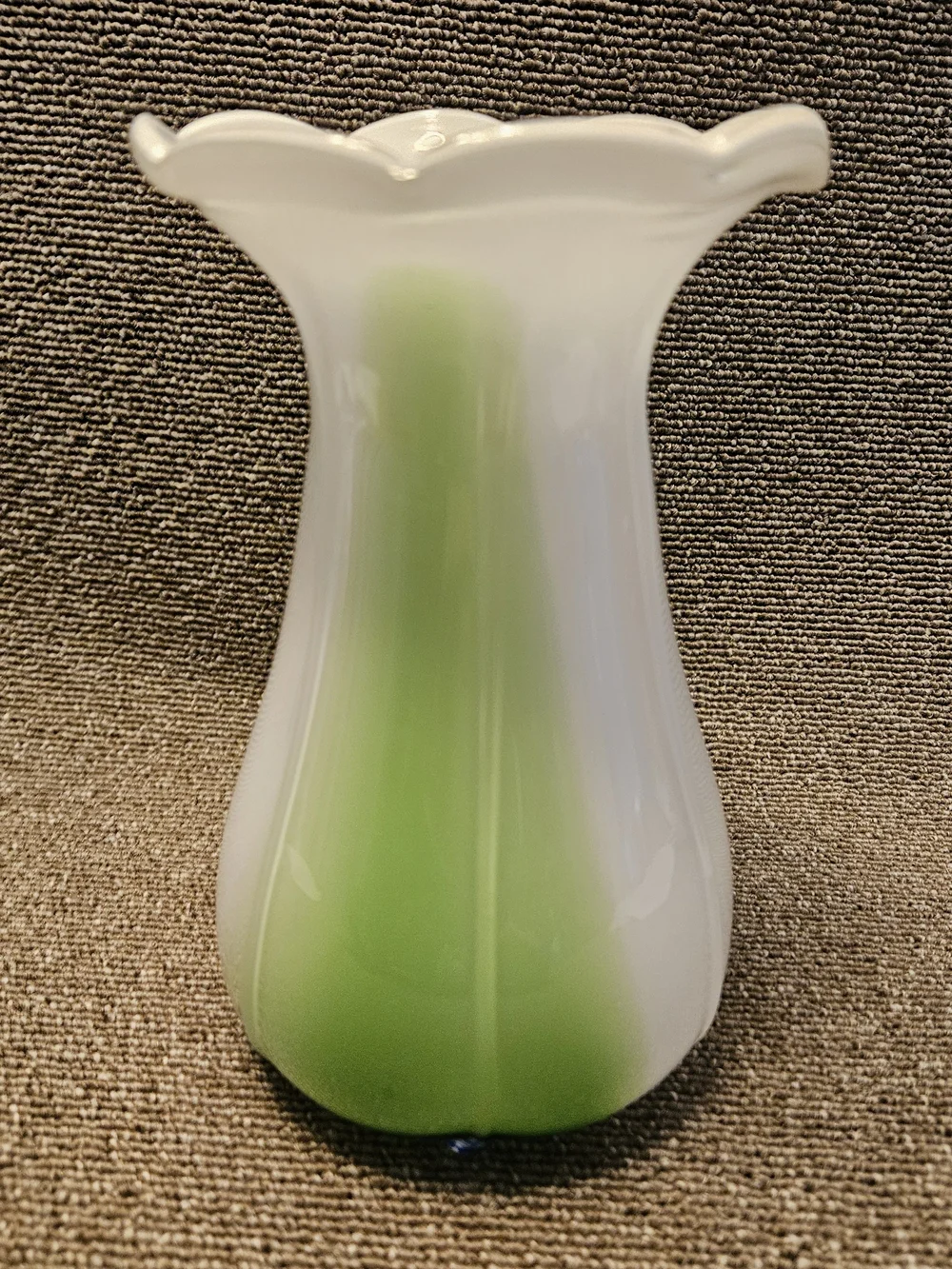 White Glass Tulip Vase with Blue and Green Accents